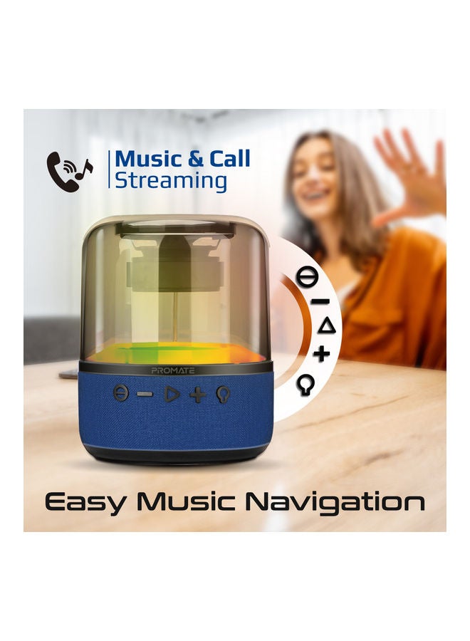 Bluetooth Speaker, Premium 10W True Wireless Portable LED Speaker with 360-Degree HD Sound, Light Show, 6H Playtime, 3.5mm Audio Jack, USB Port and TF Card Slot for iPhone 14, iPad Air, iPod, Glitz-L. Blue