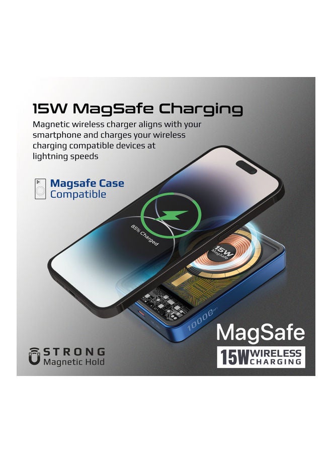 PROMATE 10000 mAh Magsafe Power Bank, Premium Transparent Battery Pack With 15W Magnetic Charging 20W Usb-C Power Delivery Port And Over Charging Protection For Iphone 14,15 Ipad Air, Galaxy S22, Lucidpack-10 Blue  - Image 4