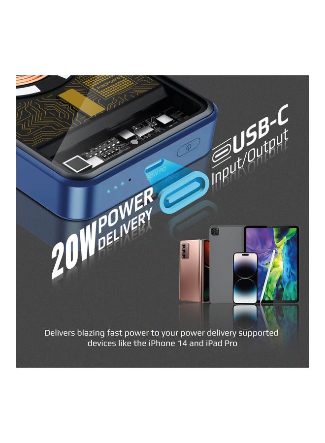 PROMATE 10000 mAh Magsafe Power Bank, Premium Transparent Battery Pack With 15W Magnetic Charging 20W Usb-C Power Delivery Port And Over Charging Protection For Iphone 14,15 Ipad Air, Galaxy S22, Lucidpack-10 Blue  - Image 5