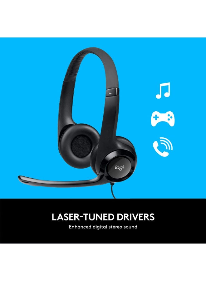 لوجيتيك سماعة رأس سلكية H390، سماعات رأس استريو مع ميكروفون مانع للضوضاء، USB، عناصر تحكم مدمجة، كمبيوتر شخصي/ماك/كمبيوتر محمول أسود - Image 2