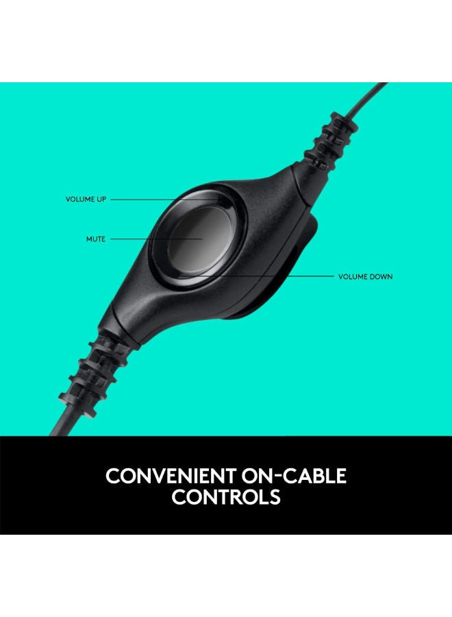 لوجيتيك سماعة رأس سلكية H390، سماعات رأس استريو مع ميكروفون مانع للضوضاء، USB، عناصر تحكم مدمجة، كمبيوتر شخصي/ماك/كمبيوتر محمول أسود - Image 3