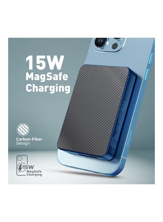 PROMATE - 5000 mAh Magnetic Wireless Power Bank, 15W Mag-Safe Transparent Battery Pack With 20W USB-C Power Delivery Port, 22.5W Qc 3.0 Port And Lcd Screen For iPhone 16,15 Ipad Air, Galaxy S25, Transpack-5 - Blue - Image 1
