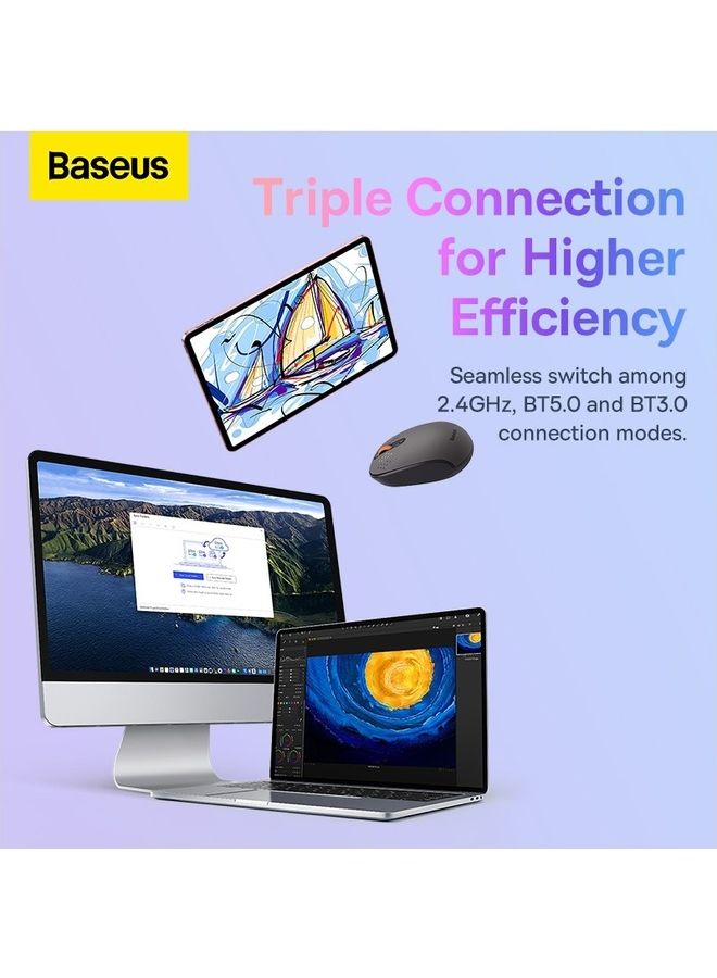 Baseus Tri-Mode Wireless Mouse 800/1000 /1600 Dpi 2.4G/Bluetooth 5.0/3.0 Silent Button Compatible With Windows, Harmony OS, Apple OS, Linux, Vista, And More Grey  - Image 3