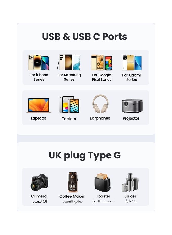 Travel Charger Adapter UAE/KSA/UK to European Plug Travel Converter 4-in-1 Charger with 3 USB Ports, Type G 3 Pin to Euro Type C Plug for Egypt, Kuwait, Algeria, Morocco, Europe,Thailand etc. Black