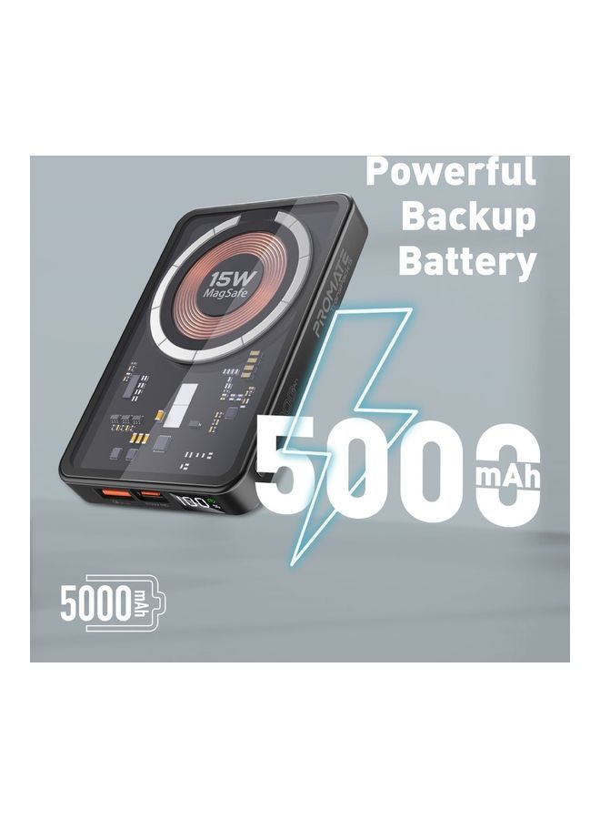 PROMATE 5000 mAh Magnetic Wireless Power Bank, 15W Mag-Safe Transparent Battery Pack With 20W Usb-C Power Delivery Port, 22.5W Qc 3.0 Port And Lcd Screen For Iphone 14,15 Ipad Air, Galaxy S22, Transpack-5 Black  - Image 3