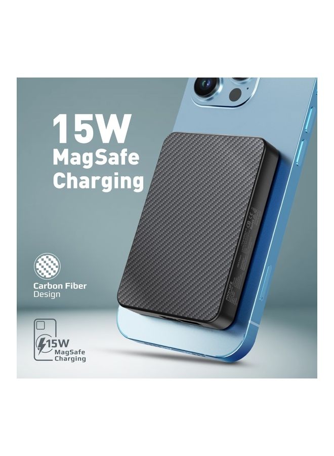 PROMATE 5000 mAh Magnetic Wireless Power Bank, 15W Mag-Safe Transparent Battery Pack With 20W Usb-C Power Delivery Port, 22.5W Qc 3.0 Port And Lcd Screen For Iphone 14,15 Ipad Air, Galaxy S22, Transpack-5 Black  - Image 4