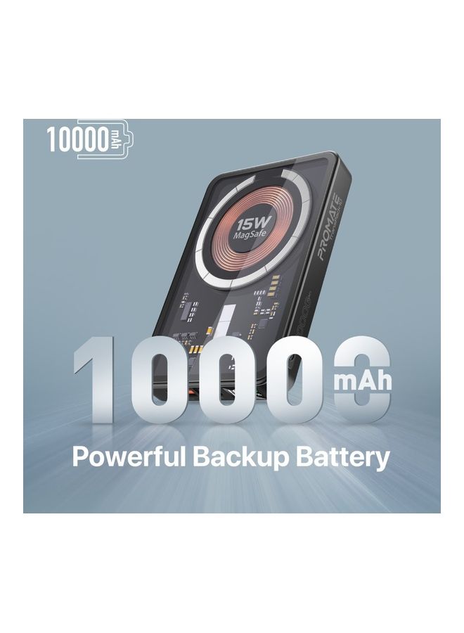 PROMATE 10000 mAh Magnetic Wireless Power Bank, 15W Mag-Safe Transparent Battery Pack With 20W Usb-C Power Delivery Port, 22.5W Qc 3.0 Port And Lcd Screen For Iphone 14,15, Ipad Air, Galaxy S22, Transpack-10 Black  - Image 3