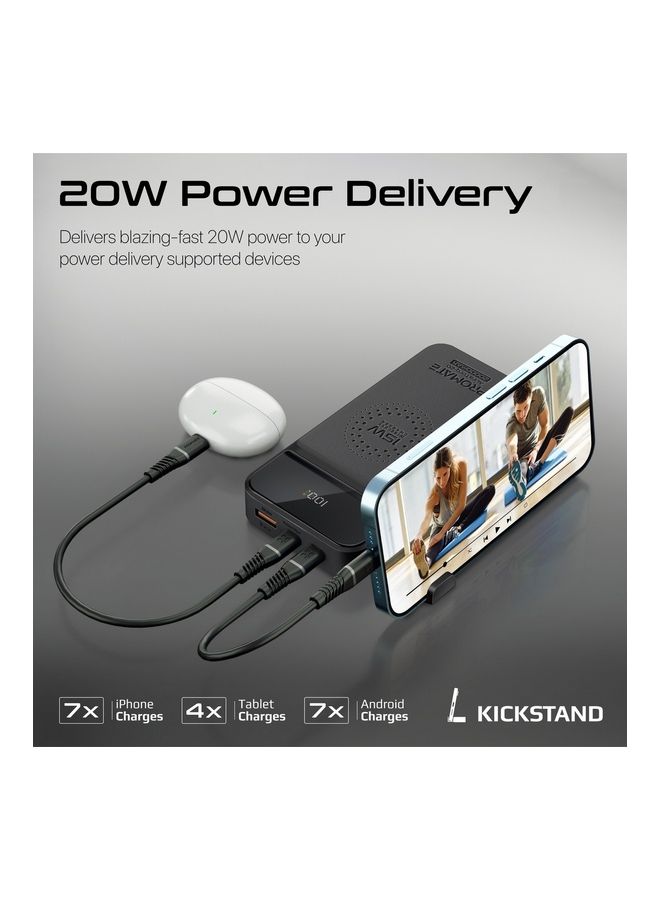 PROMATE - 20000 mAh Portable 15W Qi Wireless Charger With 20W Usb-C Power Delivery Port, 18W Usb-C Qc 3.0 Port, 22.5W Usb Qc 3.0 Port, Lcd And Kickstand For Iphone 14,15 Galaxy S22, Auratorq-20 Black - Image 1