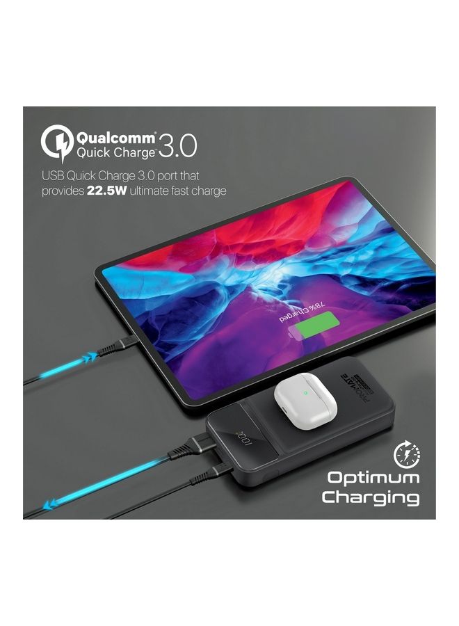 PROMATE - 20000 mAh Portable 15W Qi Wireless Charger With 20W Usb-C Power Delivery Port, 18W Usb-C Qc 3.0 Port, 22.5W Usb Qc 3.0 Port, Lcd And Kickstand For Iphone 14,15 Galaxy S22, Auratorq-20 Black - Image 1