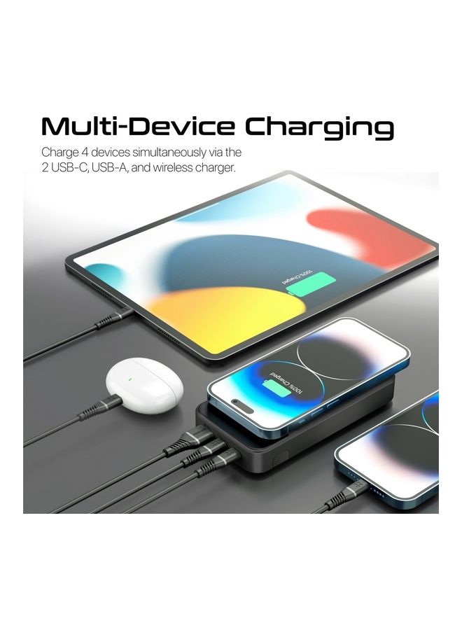 PROMATE - 20000 mAh Portable 15W Qi Wireless Charger With 20W Usb-C Power Delivery Port, 18W Usb-C Qc 3.0 Port, 22.5W Usb Qc 3.0 Port, Lcd And Kickstand For Iphone 14,15 Galaxy S22, Auratorq-20 Black - Image 1