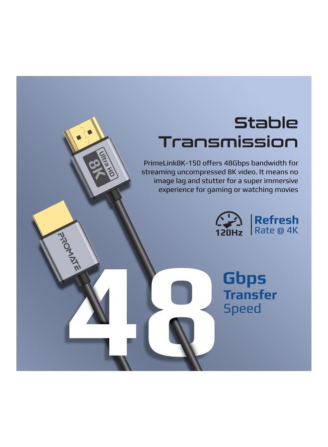 PROMATE - Promate 8K HDMI Cable, Premium 48Gbps High-Speed HDMI 2.1 Audio Video Cable with Enhanced Audio Return, 1.5 Meter Slim Cord and Dynamic HDR Support Black Black - Image 1