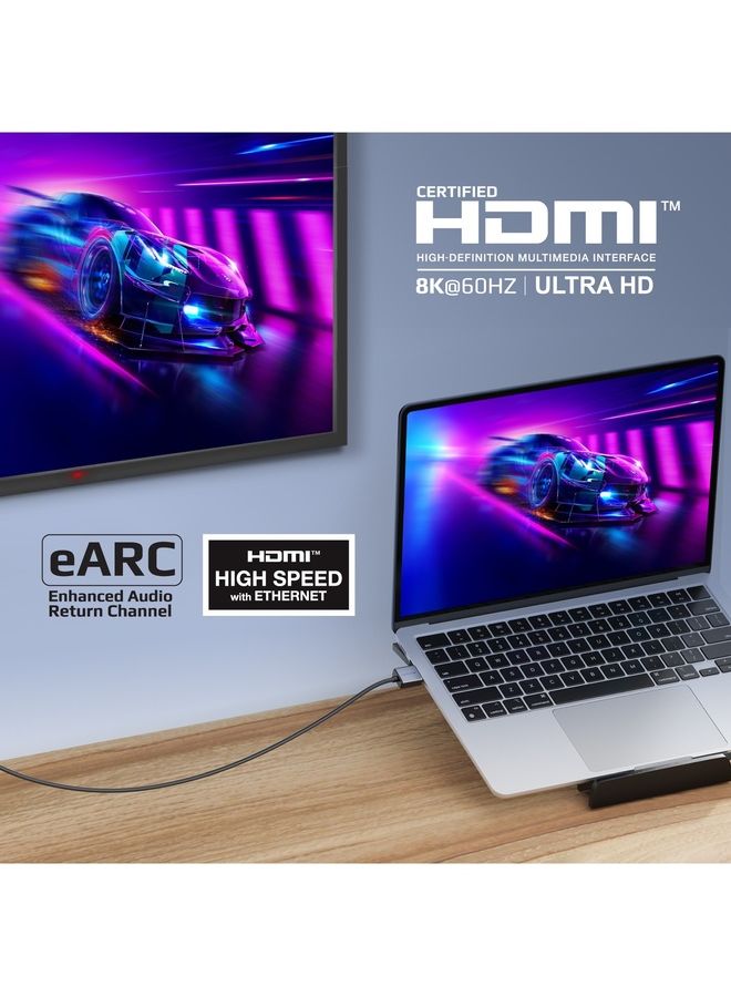 PROMATE - Promate 8K HDMI Cable, Premium 48Gbps High-Speed HDMI 2.1 Audio Video Cable with Enhanced Audio Return, 1.5 Meter Slim Cord and Dynamic HDR Support Black Black - Image 1