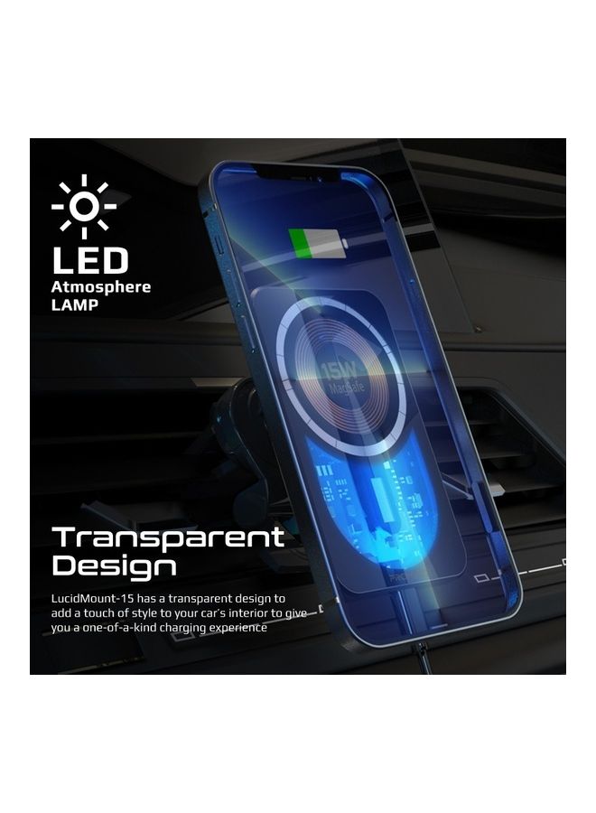 PROMATE - iPhone 16  Magnetic Wireless Car Charger, Ultra-Fast MagSafe Transparent Car Charger with 15W Output, AC Vent Holder, Gooseneck Mount, 360 Degree Rotation and Cradleless Design, Lucid Mount-15 - Black - Image 1