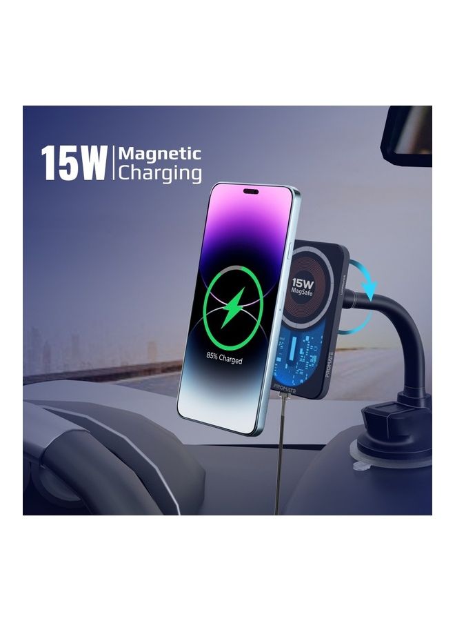 PROMATE - iPhone 16  Magnetic Wireless Car Charger, Ultra-Fast MagSafe Transparent Car Charger with 15W Output, AC Vent Holder, Gooseneck Mount, 360 Degree Rotation and Cradleless Design, Lucid Mount-15 - Black - Image 1