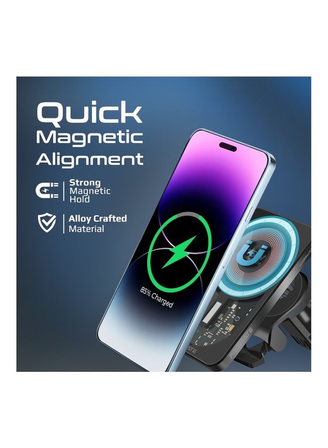 PROMATE - iPhone 16  Magnetic Wireless Car Charger, Ultra-Fast MagSafe Transparent Car Charger with 15W Output, AC Vent Holder, Gooseneck Mount, 360 Degree Rotation and Cradleless Design, Lucid Mount-15 - Black - Image 1