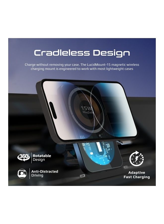 PROMATE - iPhone 16  Magnetic Wireless Car Charger, Ultra-Fast MagSafe Transparent Car Charger with 15W Output, AC Vent Holder, Gooseneck Mount, 360 Degree Rotation and Cradleless Design, Lucid Mount-15 - Black - Image 1