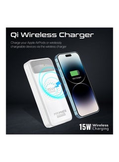 PROMATE 20000 mAh Power Bank, Portable 15W Qi Wireless Charger With 20W Usb-C Power Delivery Port, 18W Usb-C Qc 3.0 Port, 22.5W Usb Qc 3.0 Port, Lcd And Kickstand For Iphone 14, 15,Galaxy S22, Auratorq-20 White  - Image 4