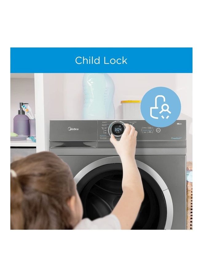 Midea - 8 Kg Front Load Fully Automatic Washing Machine With BLDC Inverter Motor, Lunar Dial, 1400 RPM, 15 Programs, Integrated Digital Control-LED Display, Multiple Temperature 8 kg MF100W80BT-GCC Grey - Image 1