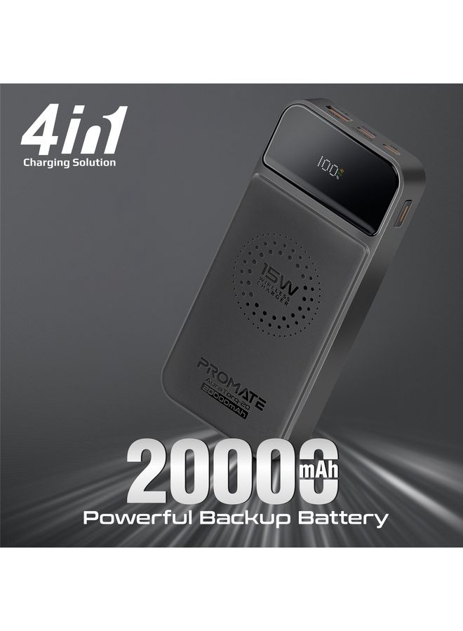 20000 mAh 4-In-1 Qi Wireless Portable Charger 15W With USB-C Power Delivery Port 20W Black