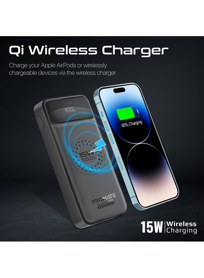 20000 mAh 4-In-1 Qi Wireless Portable Charger 15W With USB-C Power Delivery Port 20W Black