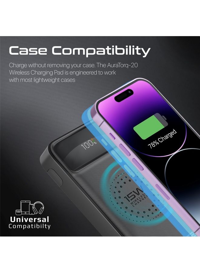 20000 mAh 4-In-1 Qi Wireless Portable Charger 15W With USB-C Power Delivery Port 20W Black