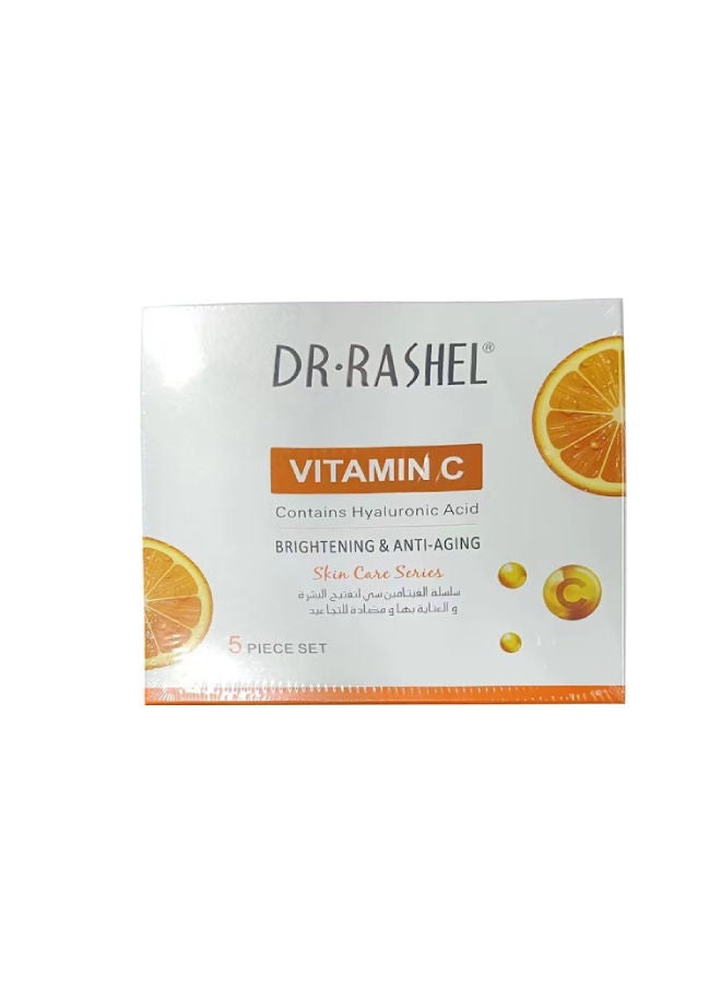 DR. RASHEL - 5-Piece Vitamin C Anti Aging And Skin Care Set Orange/White Facial Cleanser 80 g, Cleansing Milk 100 Ml, Essence Toner 100 Ml, Face Serum 50 Ml, Face Cream 50grams - Image 1