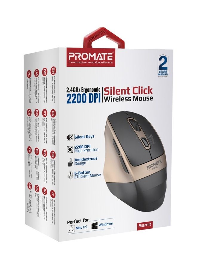 PROMATE - Silent Mouse, 2.4G Portable Noiseless Cord-Free, 10 Meter Working Range and Nano USB Receiver Gold - Image 1