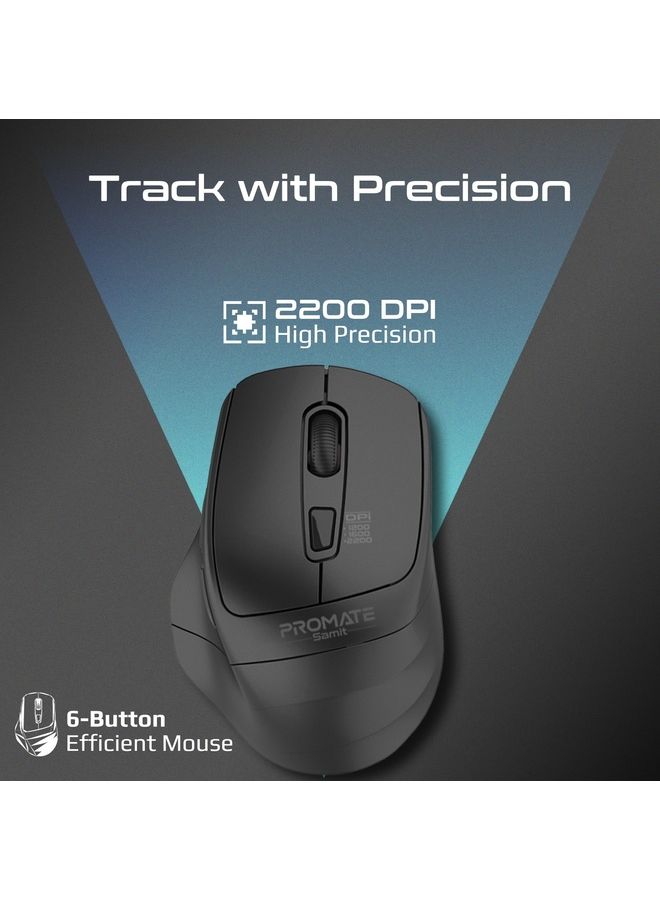 PROMATE - Promate Wireless Silent Mouse, 2.4G Portable Noiseless Cord-Free, 10 Meter Working Range and Nano USB Receiver Black - Image 1
