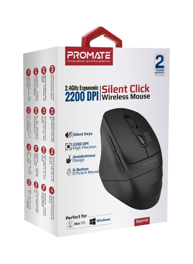 PROMATE - Promate Wireless Silent Mouse, 2.4G Portable Noiseless Cord-Free, 10 Meter Working Range and Nano USB Receiver Black - Image 1