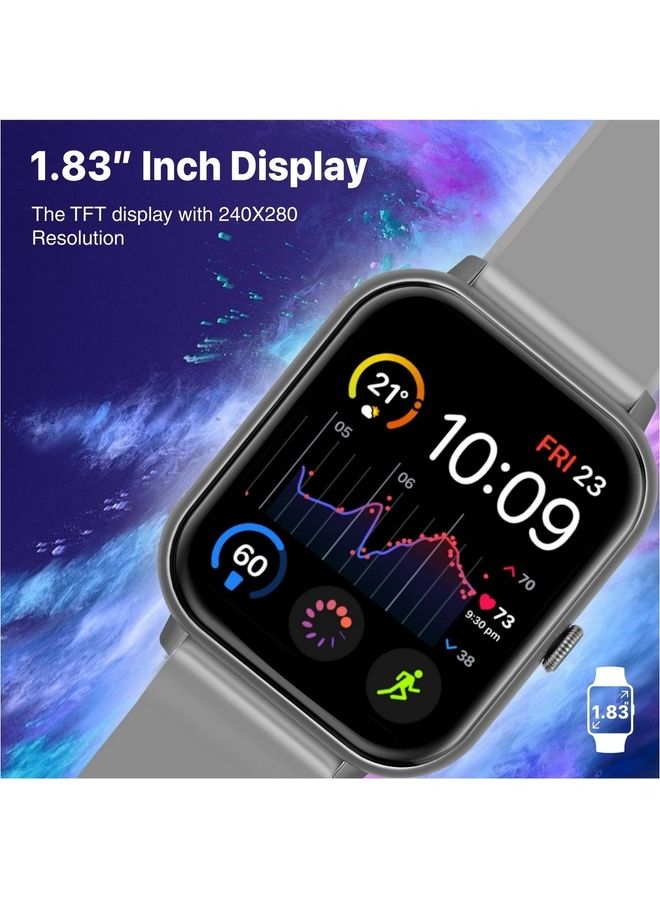 PROMATE - Smart Watch, Premium Fitness Tracker with BT 5.2 Calling, 1.83” TFT Display, 10-15 Day Battery Life, 100 Watch Faces, 123 Sports Modes and IP67 Water Resistance for iPhone 14, Galaxy S22, XWatch-C18 Graphite - Image 1