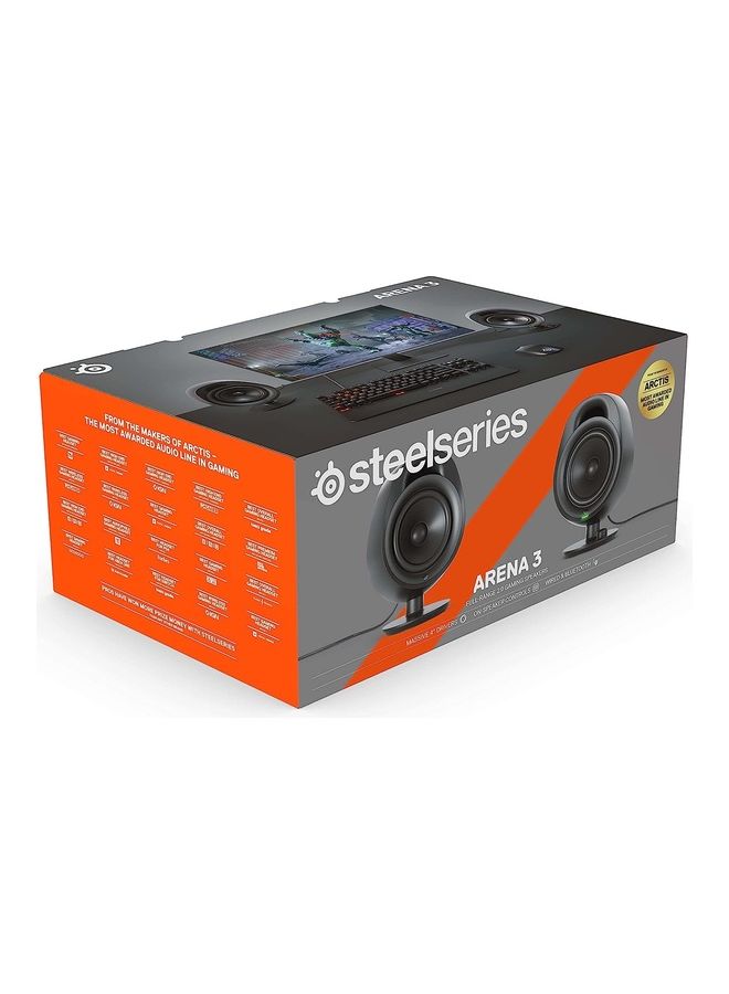 steelseries - Arena 3 - Full-Range 2.0 Gaming Speakers – Immersive Audio – On-Speaker Controls – 4" Speaker Drivers – Wired & Bluetooth – 3.5mm Aux – PC, Mac, Mobile – UK Plug, Black - Image 1