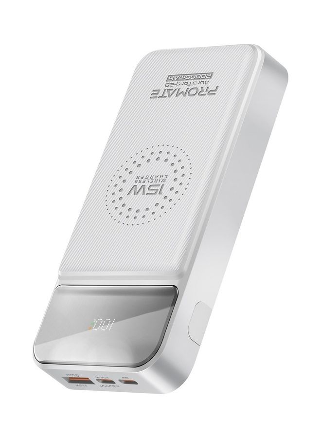 PROMATE - 20000 mAh 20000 mAh Qi Wireless Portable Charger With 20W USB-C Power Delivery Port And 15W QC 3.0 USB-C Port White - Image 1