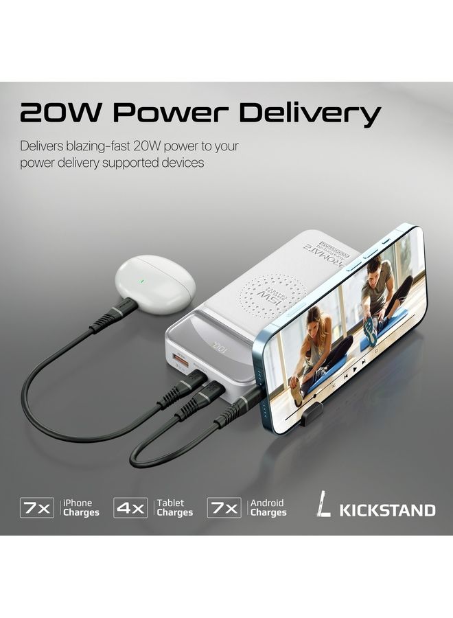 PROMATE - 20000 mAh 20000 mAh Qi Wireless Portable Charger With 20W USB-C Power Delivery Port And 15W QC 3.0 USB-C Port White - Image 1