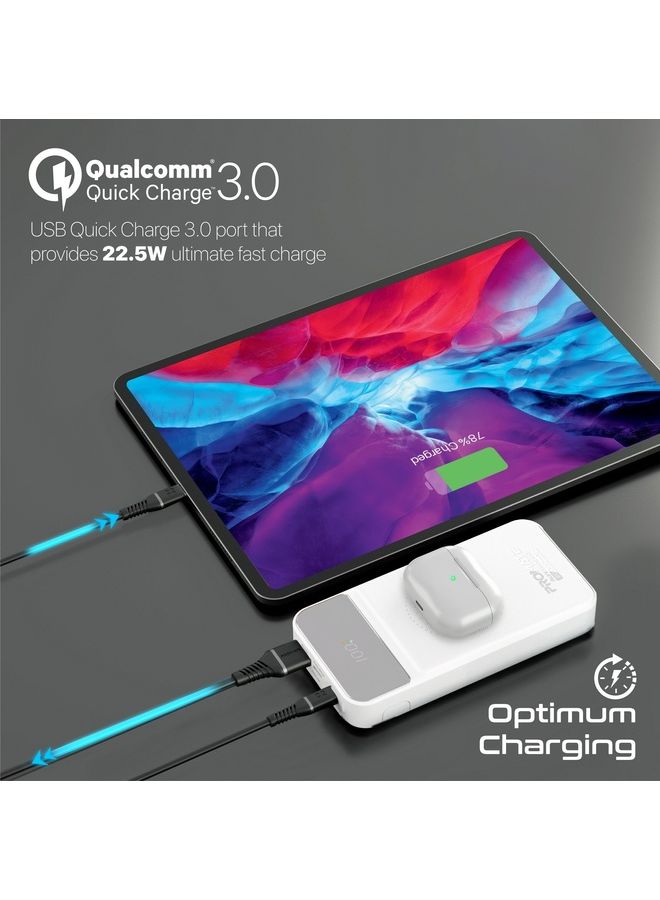 PROMATE - 20000 mAh 20000 mAh Qi Wireless Portable Charger With 20W USB-C Power Delivery Port And 15W QC 3.0 USB-C Port White - Image 1