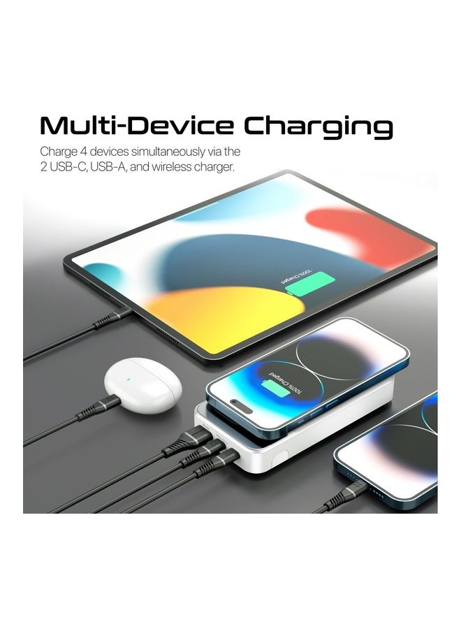 PROMATE - 20000 mAh 20000 mAh Qi Wireless Portable Charger With 20W USB-C Power Delivery Port And 15W QC 3.0 USB-C Port White - Image 1