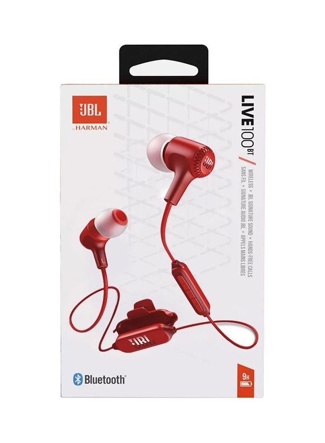 Live 100BT By Harman In-Ear Bluetooth Headphone With Bulit-In Mic, Multi-Point Connection, 9 Hours Of Playtime And Voice Assistance Red