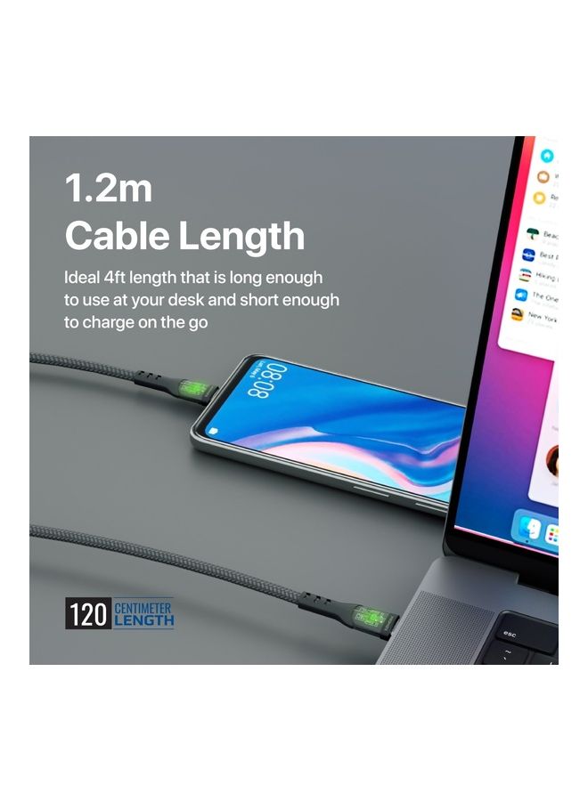 PROMATE iPhone 16 Cable, Usb-C To Usb-C Cable, Premium 60W Power Delivery Type-C Cable With Transparent Shells, 480Mbps Data Sync And 120Cm Nylon Braided Cord,Galaxy S25, Ipad Air, Dell Xps 13 - Black  - Image 4