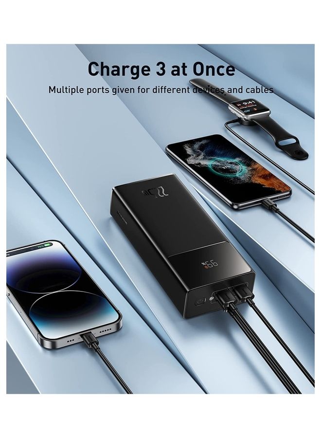 Baseus - 30000 mAh Portable Charger Power Bank 30000mAh, 22.5W QC 3.0 PD 20W USB 3-Port 3A Fast Charging Charger, C Battery Pack, Smart LED Display Phone for iPhone Series, Samsung, Android etc, Black Black - Image 1