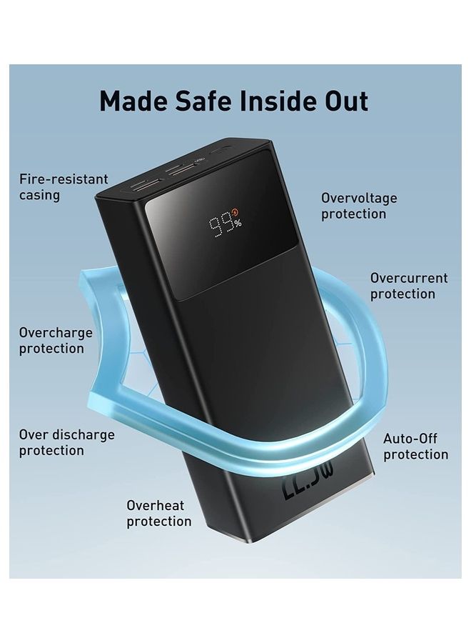 Baseus - 30000 mAh Portable Charger Power Bank 30000mAh, 22.5W QC 3.0 PD 20W USB 3-Port 3A Fast Charging Charger, C Battery Pack, Smart LED Display Phone for iPhone Series, Samsung, Android etc, Black Black - Image 1