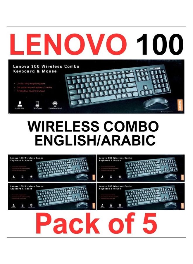 Lenovo - Pack Of 5 Lenovo 100 Wireless Keyboard And Mouse Combo Black - Image 1