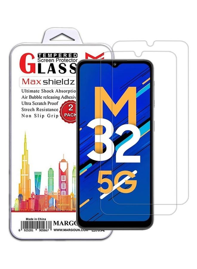 MARGOUN 2 Pack For Samsung Galaxy M32 Screen Protector Tempered Glass Full Glue Back Clear - Image 1