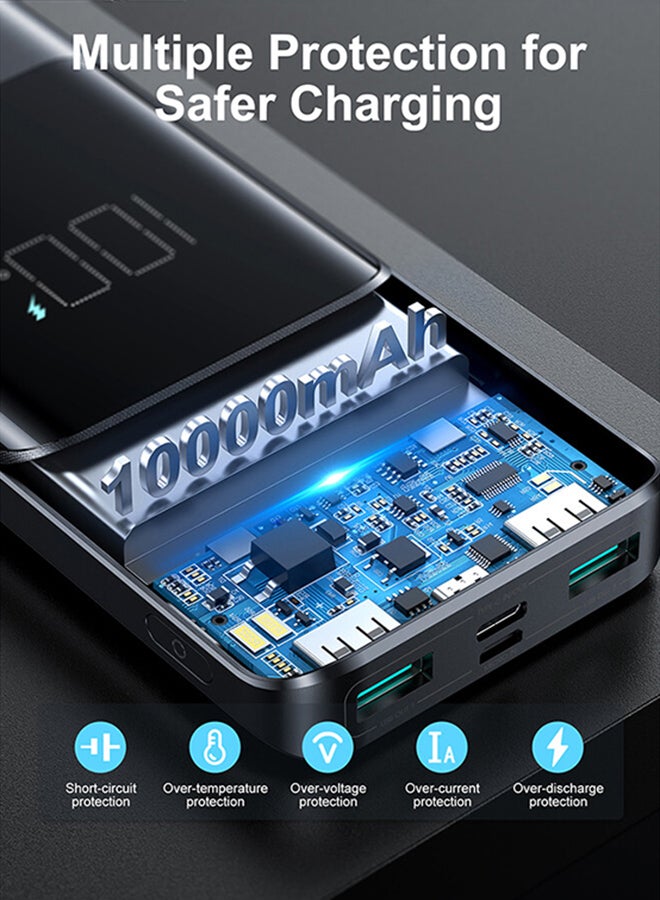 جوي روم - JR-T013 15W 10000mAh باور بانك شحن سريع نحيف وخفيف الوزن وشاشة LED خارجية شاحن بطارية 10000 mAh أسود - Image 1