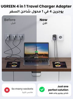 يو جرين محول شاحن سفر 4 في 1 مع 3 منافذ USB من النوع G 3 دبابيس الى قابس اوروبي نوع C لمصر والكويت والجزائر والمغرب واوروبا وتايلاند وغيرها  - Image 3