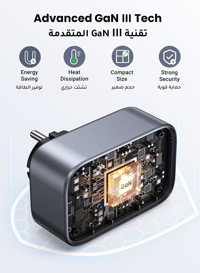 يو جرين محول شاحن سفر 4 في 1 مع 3 منافذ USB من النوع G 3 دبابيس الى قابس اوروبي نوع C لمصر والكويت والجزائر والمغرب واوروبا وتايلاند وغيرها  - Image 5