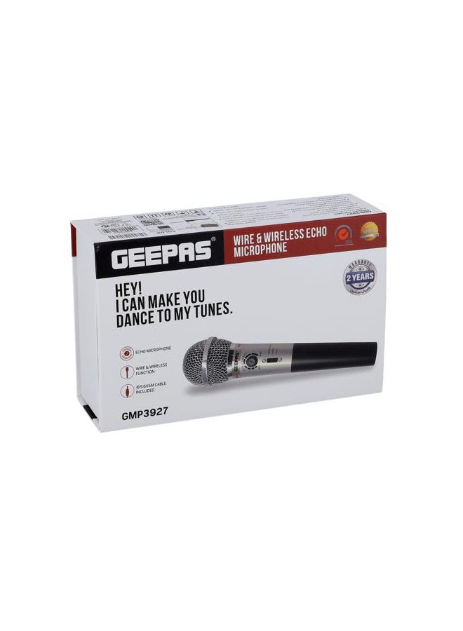GEEPAS Geepas Wire & Wireless Echo Microphone, Compatible with Karaoke Machine, Speaker & Amp GMP3927 Black/Silver  - Image 5