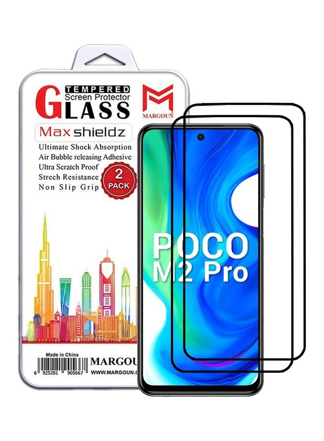 MARGOUN 2 Pack For Xiaomi Poco M2 Pro Screen Protector Tempered Glass Full Glue Back Side Black - Image 1