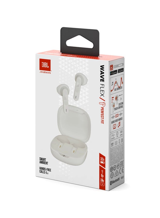 JBL - Wave Flex True Wireless Earbuds, Deep Base Sound, Comfortable Fit, 32H Battery, Smart Ambient + Talkthru, Hands-Free Call, Voiceaware, Water And Dust Resistant White - Image 1