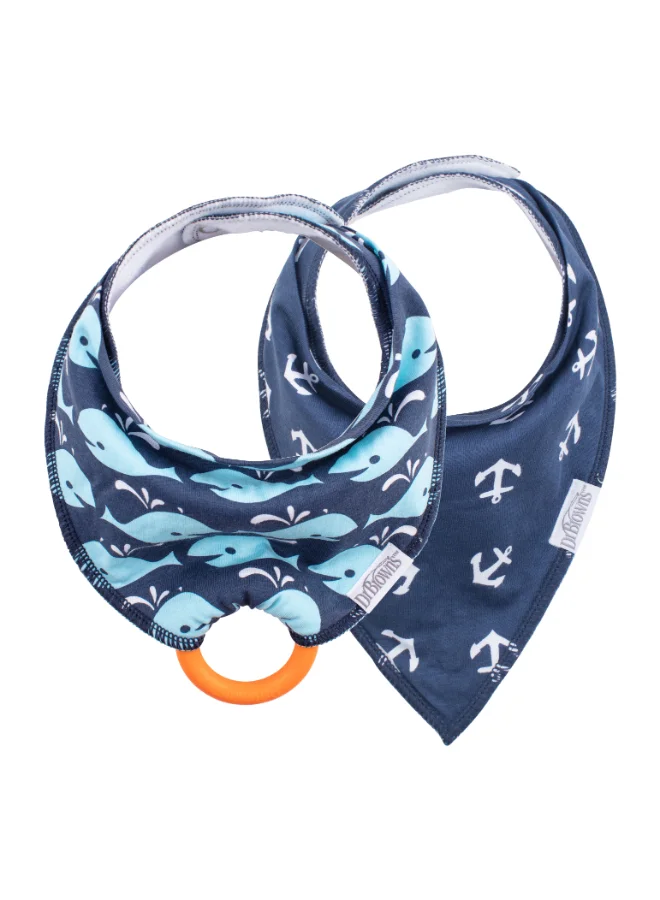 Dr. Brown’s Bandana Bib With Teether With One Orange Teether, Pack Of 2 - Anchors/Whales