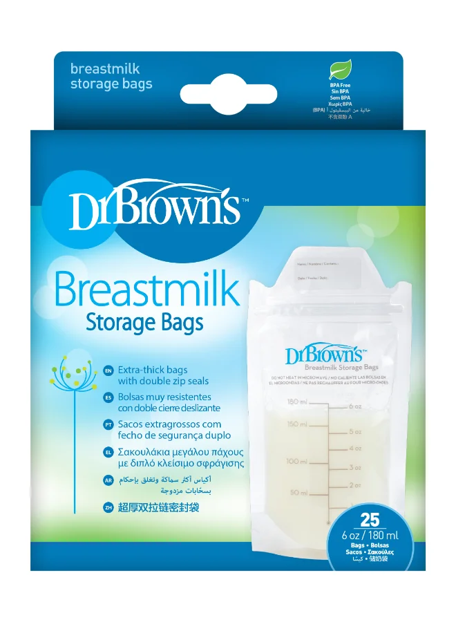 دكتور براونز Breastmilk Storage Bag, 6 Oz/180 Ml, Pack Of  25
