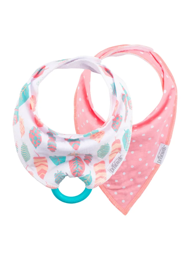 Dr. Brown’s Bandana Bib With Teether With One Turquoise Teether, Pack Of 2 - Feathers/Dots